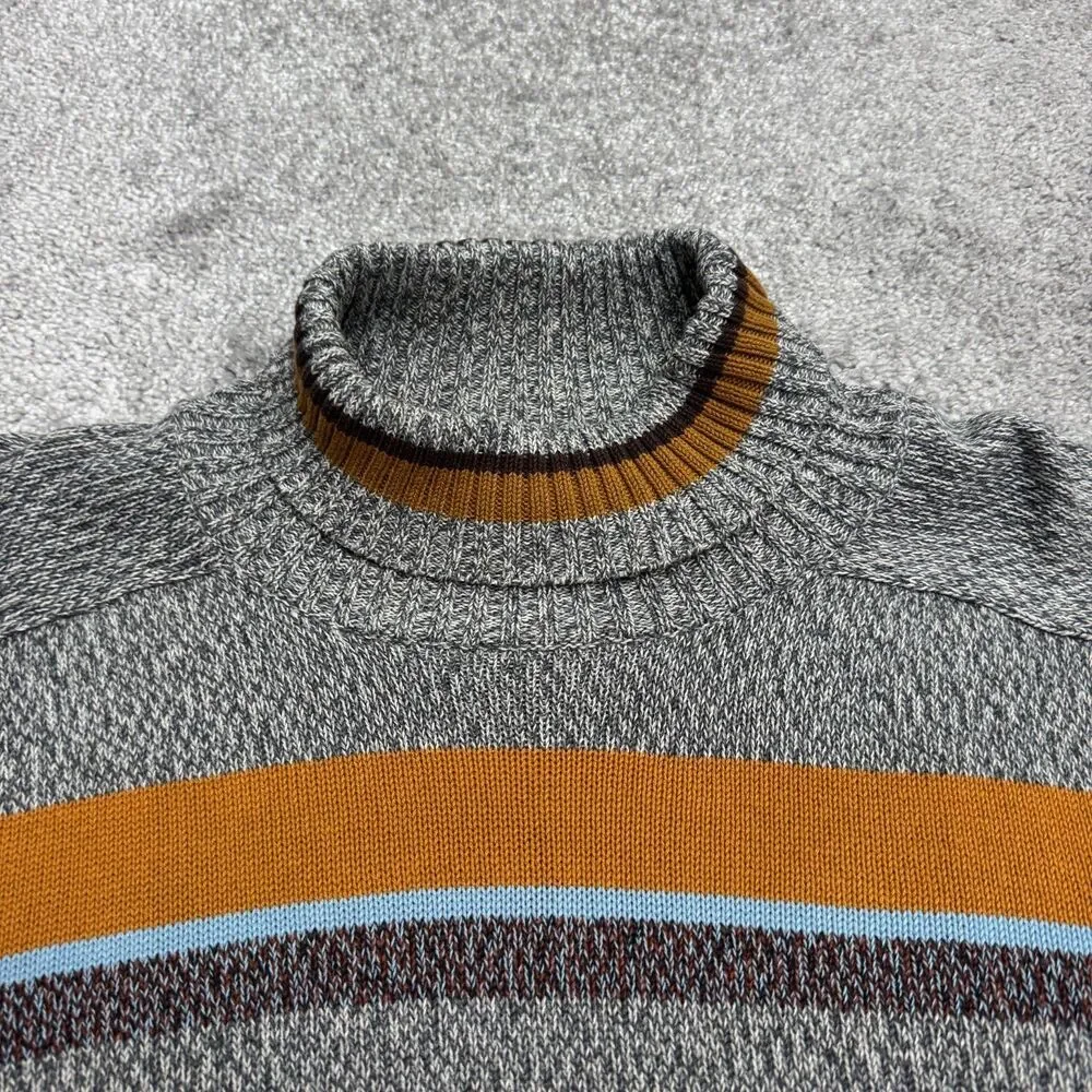 Vintage 90s J.Crew Cotton Striped Turtleneck Knit Pullover Sweater Mens XL Grey